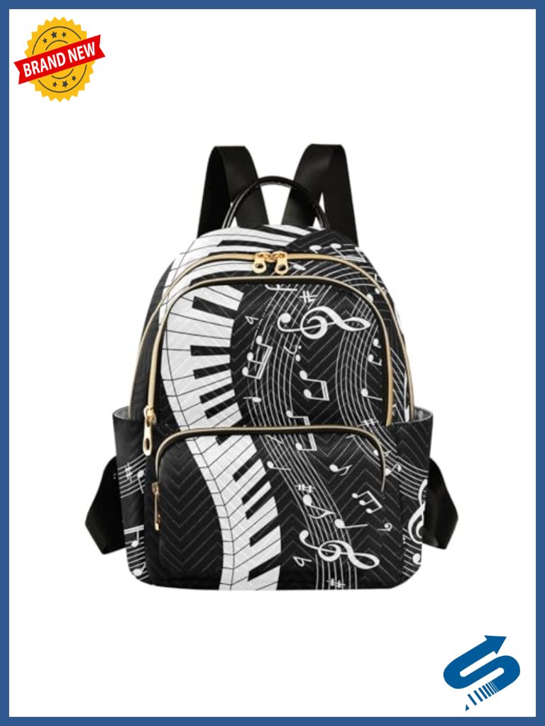 Vintage Style Anti-Theft Travel Backpack With Music Note Piano Print, Medium